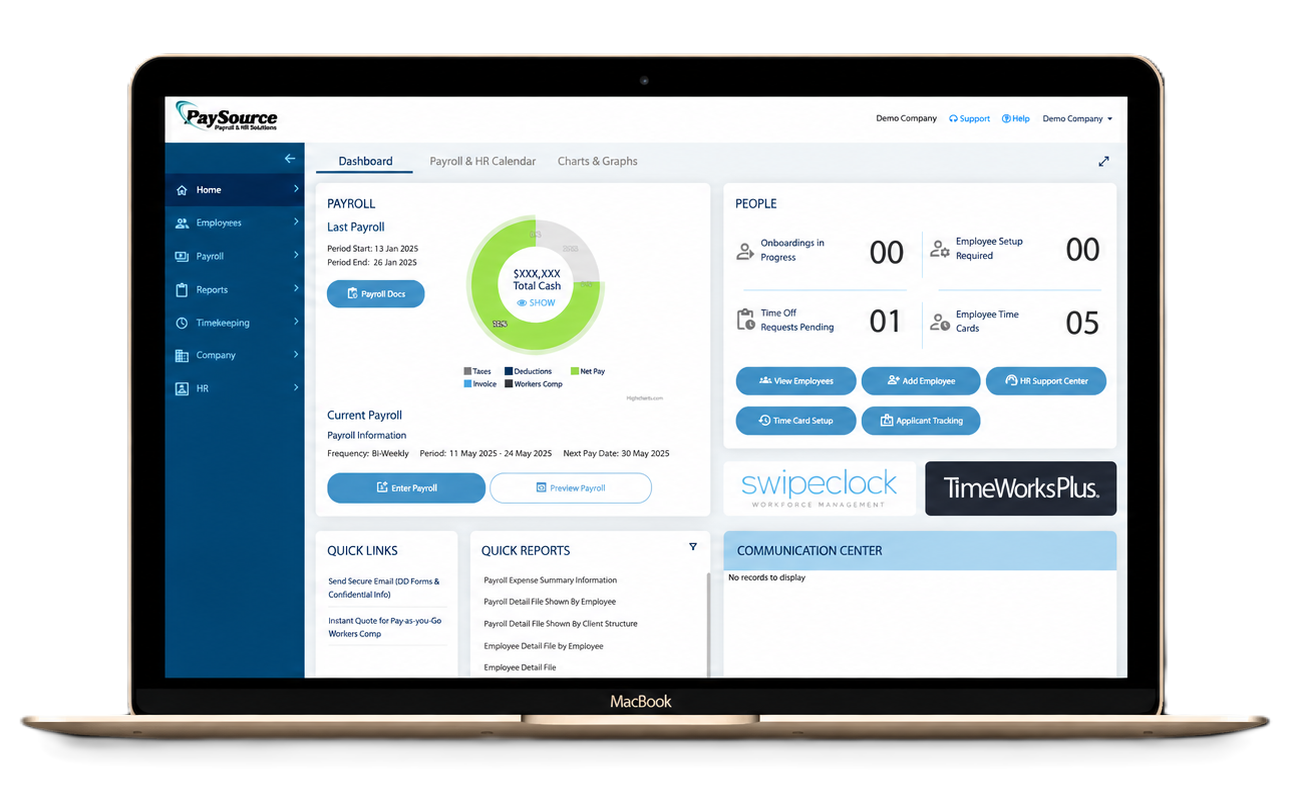 1. PaySource online payroll software dashboard